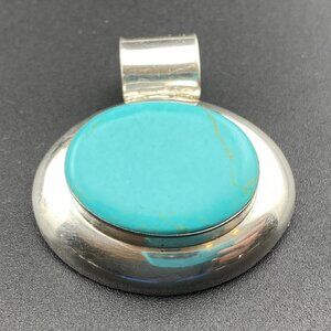 Large 1.48" x 1.6" Sterling Silver 925 Mexico Turquoise Pendant Charm 23.2 Grams